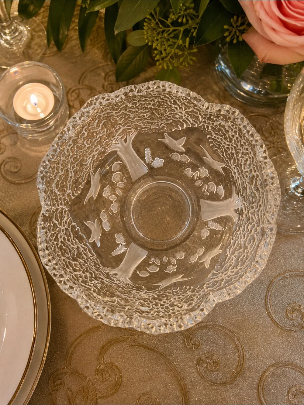 Mikasa True Love Crystal Bowl Germany Frosted Tree & Dove